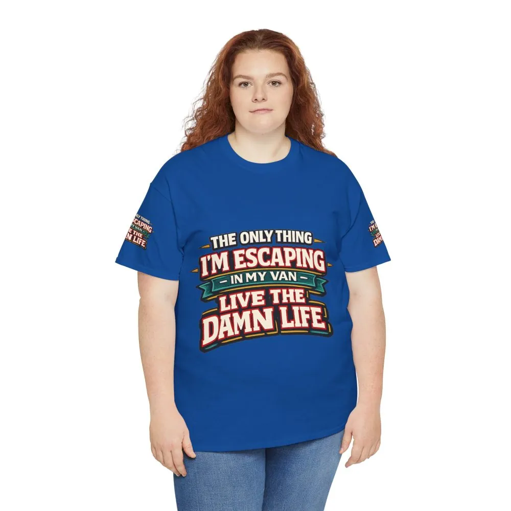 2499011294076126600_2048.jpeg Unisex Heavy Cotton Tee — "The Only Thing I´m Escaping" Design F**K-Line