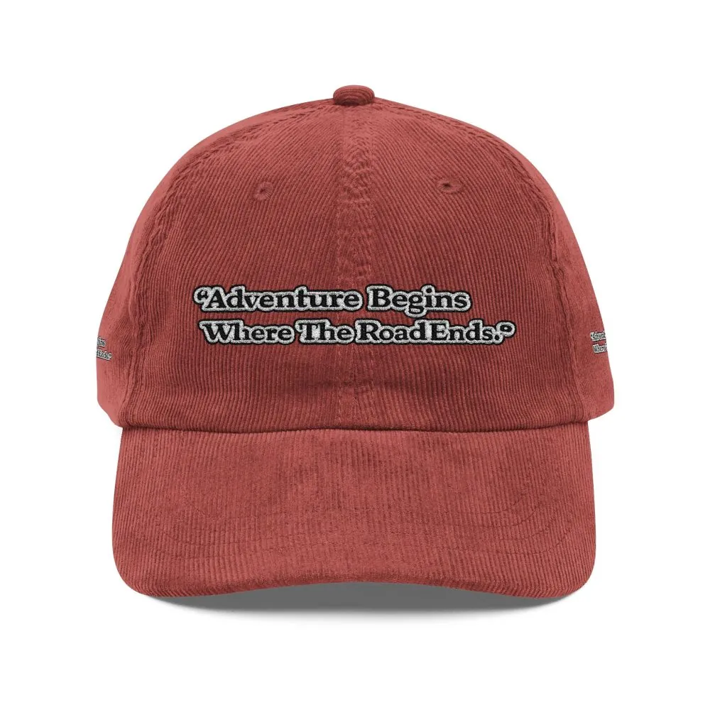 2515234823744988660_2048.jpeg Vintage Corduroy Cap (Embroidery) — "Adventure Begins Where The Road Ends" Embroidered Hat