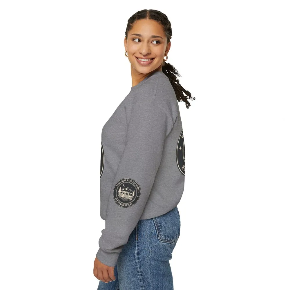 2517637376691875234_2048.jpeg Crewneck Sweatshirt — "ROAD WHERE MADE FOR JOURNEYS-NOT DESTINATIONS" (Font + Back + Sleaves printed) Vintage Camper Van Outdoor Graphic