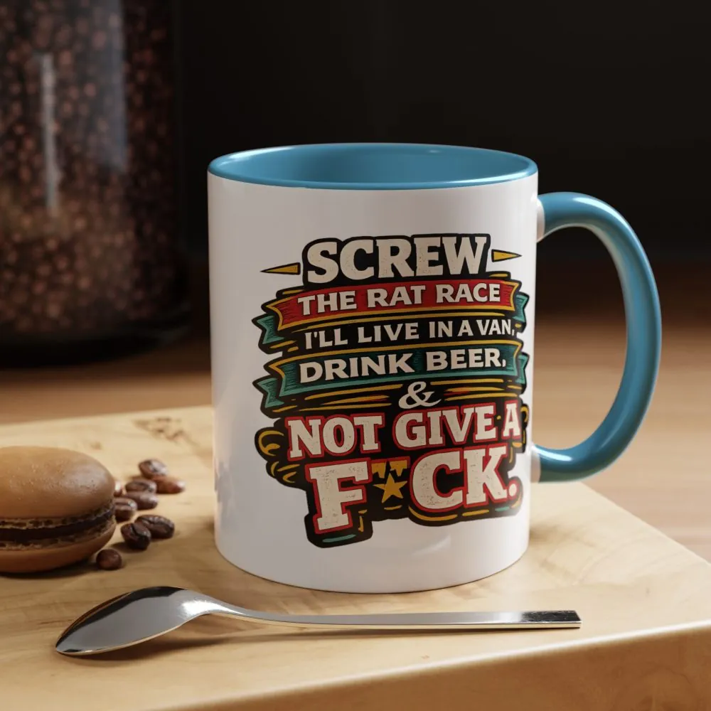 Accent Coffee Mug (11, 15oz) — "Screw The Rat Race" Design F**K-Line