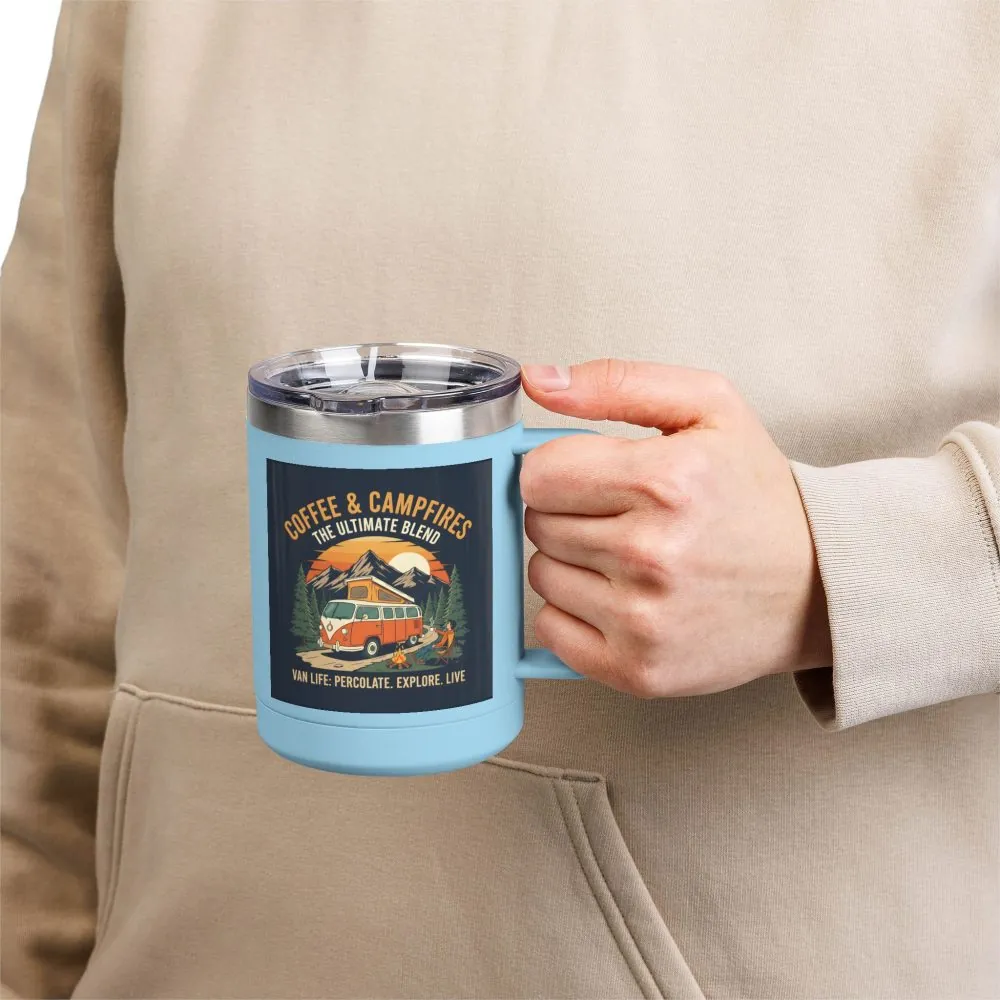 Coffee Mug Tumbler, 15oz — “Coffee & Campfires: The Ultimate Blend”