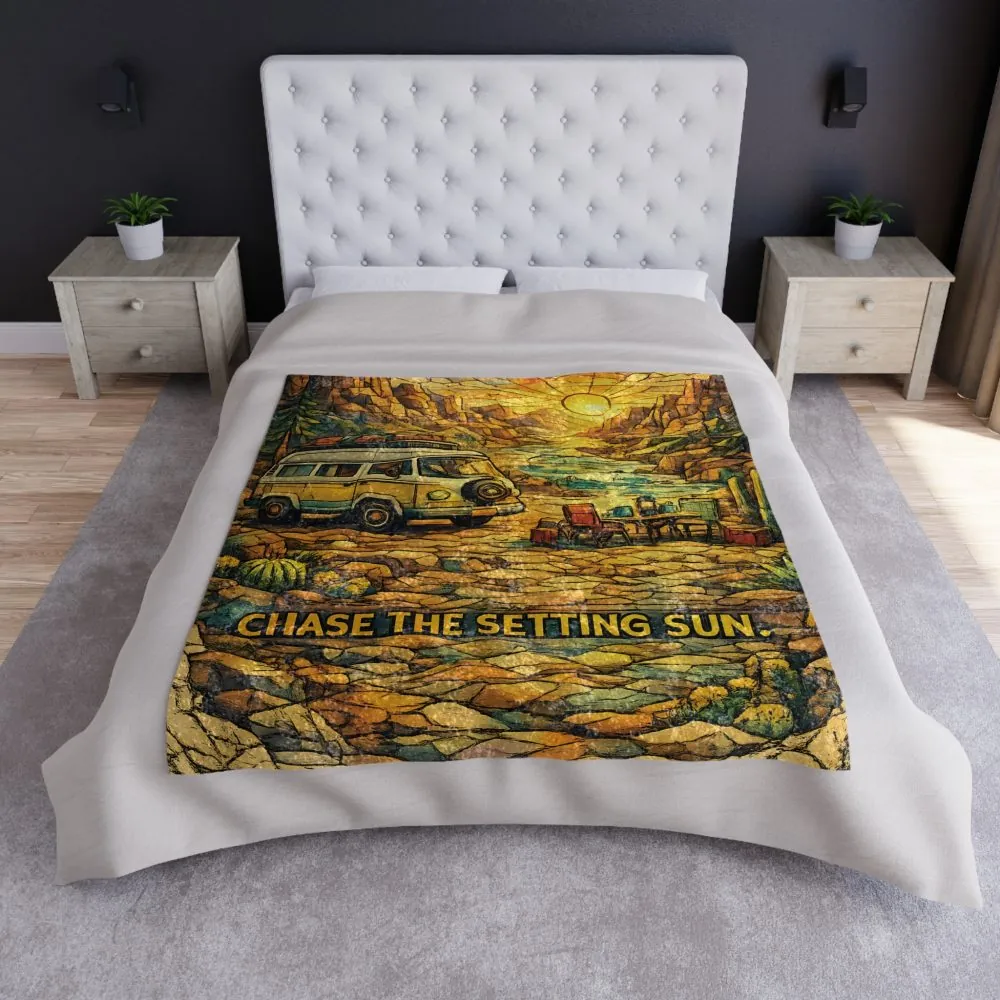 2544006104399307233_2048.jpeg Crushed Velvet Blanket —"Chase The Settings Sun" Design Cubic-Line(Campervan)