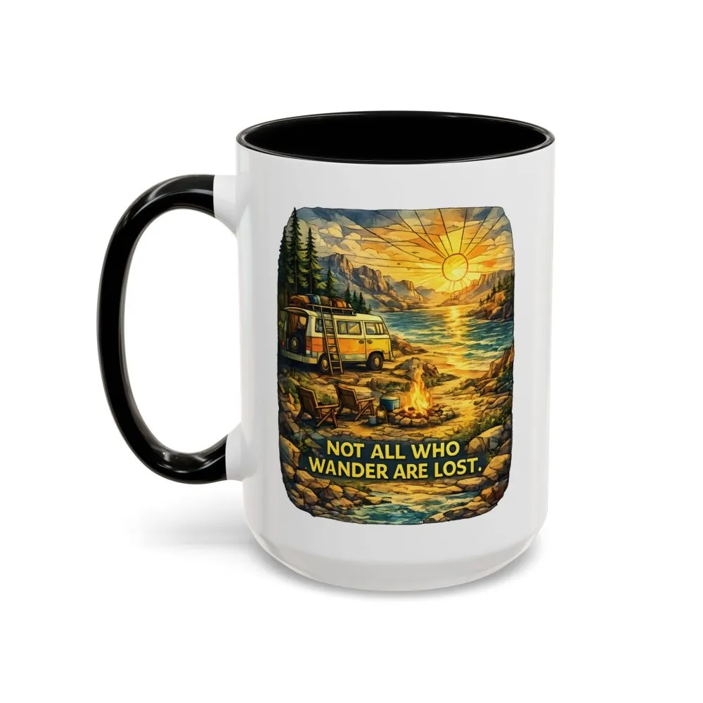 Accent Coffee Mug (11, 15oz) — "Not All Who Wander Are Lost" Design Cubic-Line