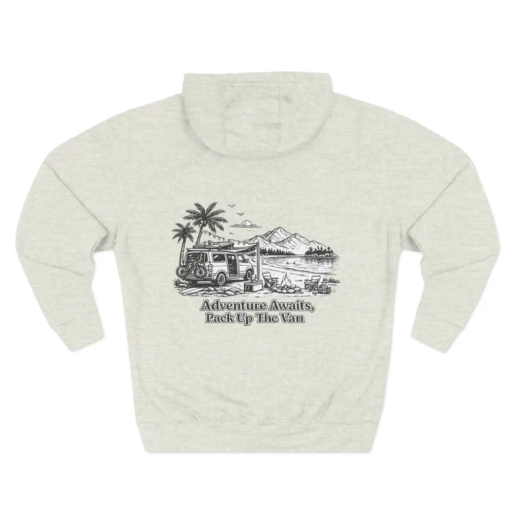 2563677292249833681_2048.jpeg Three-Panel Fleece Hoodie - "Adventure Awaits,Pack Up The Van" Design Minimal-Line