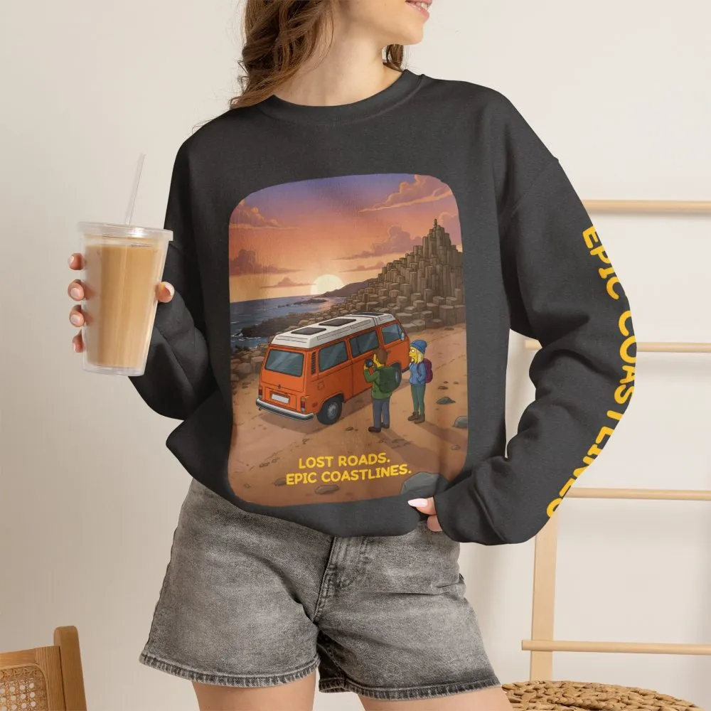 2563797974452281199_2048.jpeg Unisex Heavy Blend™ Crewneck Sweatshirt — "Lost Roads Epic Coastlines" Design Sitcom-Line