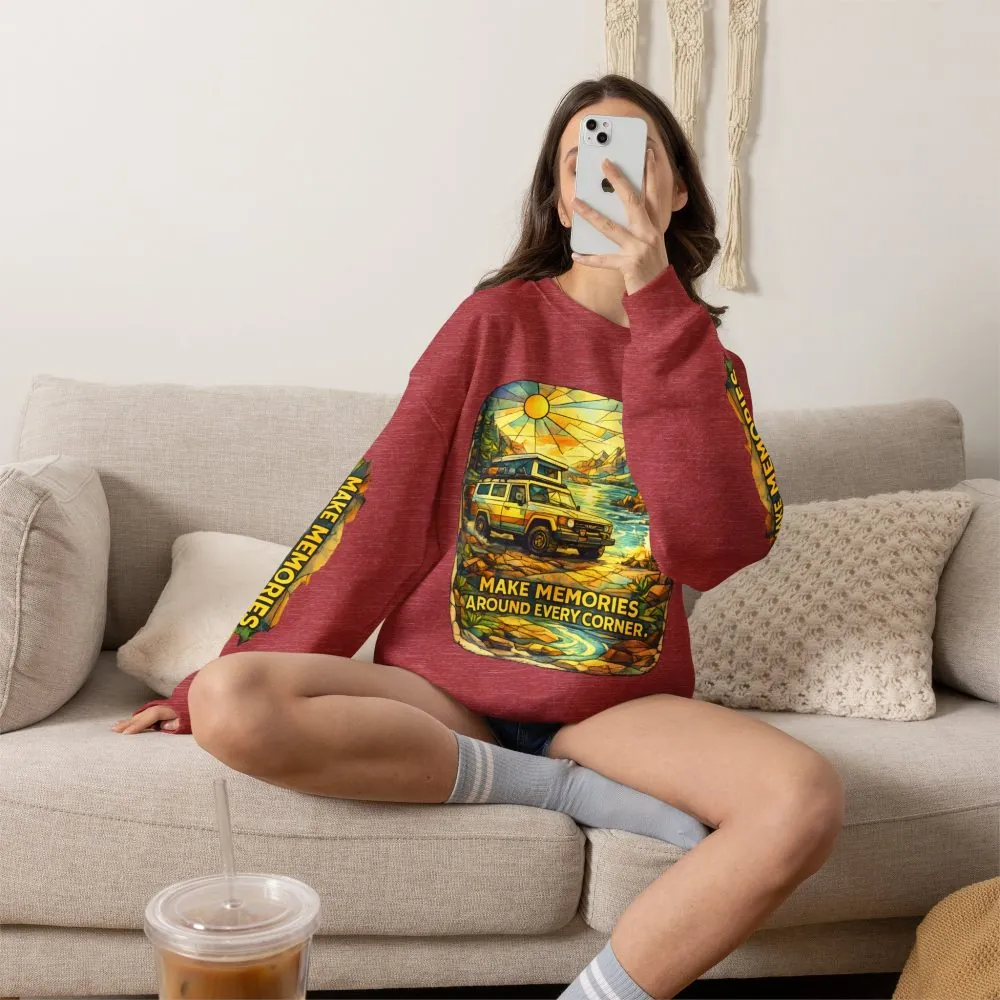 Unisex Heavy Blend™ Crewneck Sweatshirt — "Make Memories Around Every Corner" Design Cubic-Line
