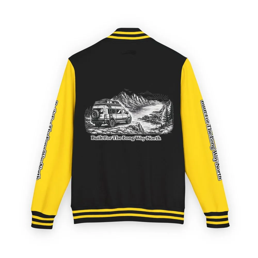 2585649270472171185_2048.jpeg Unisex Heavyweight Letterman Jacket — "Built For The Long Way North" Travel Varsity Coat
