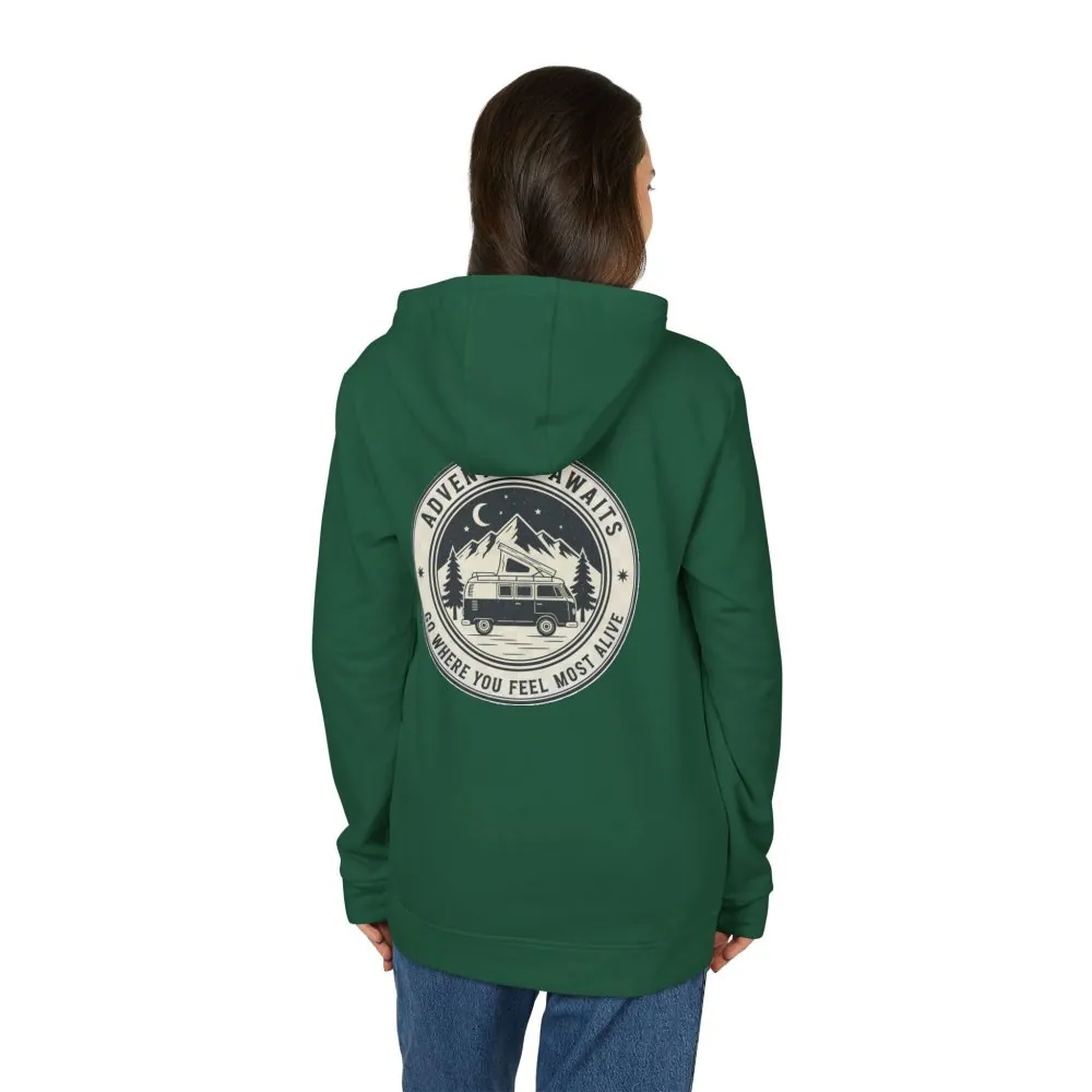 Hoodie(Adidas) — 'Adventure Awaits-Go Where You Feel Most Alive' Outdoor Travel Pullover (Front + Back Printed)