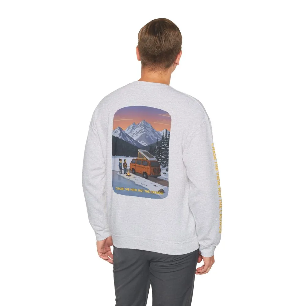 Unisex Heavy Blend™ Crewneck Sweatshirt — "Chase The Views-Not The Crowds"" Design Sitcom-Line