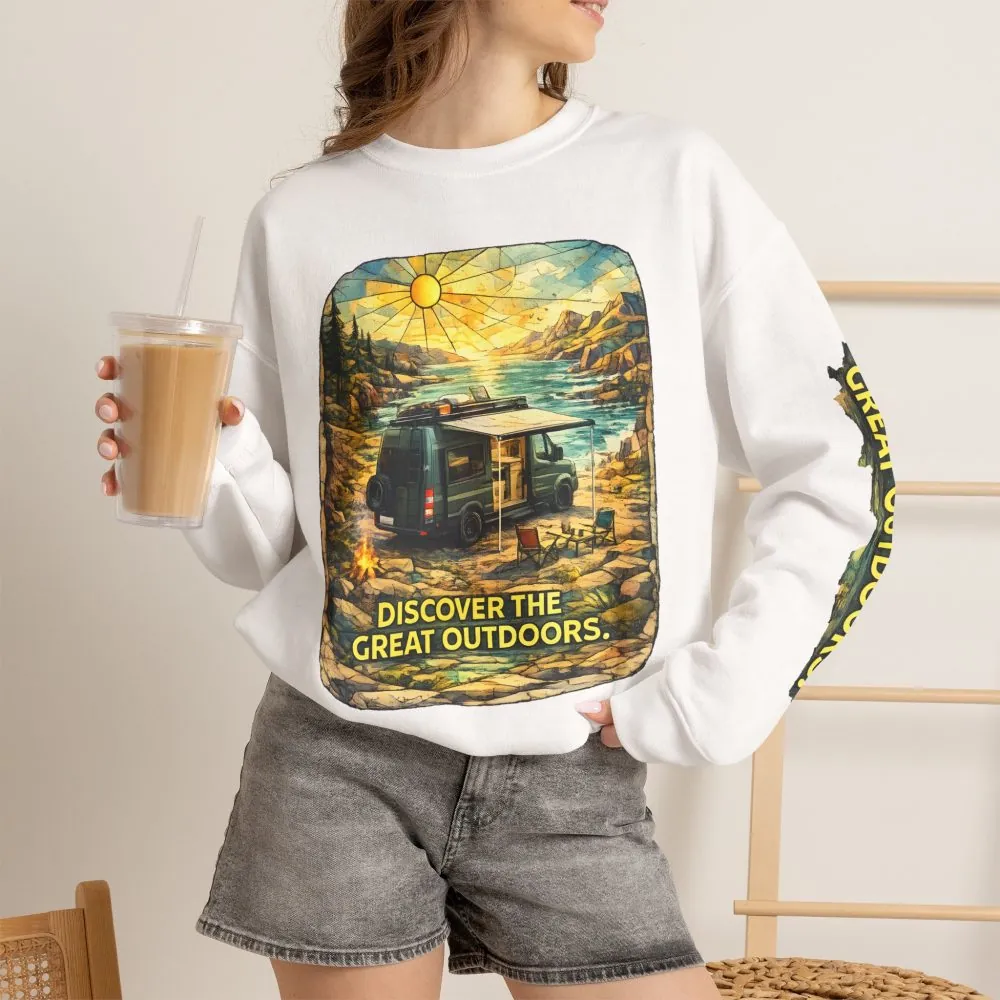 2615417865935207615_2048.jpeg Unisex Heavy Blend™ Crewneck Sweatshirt — "Discover The Great Outdoors" Design Cubic-Line