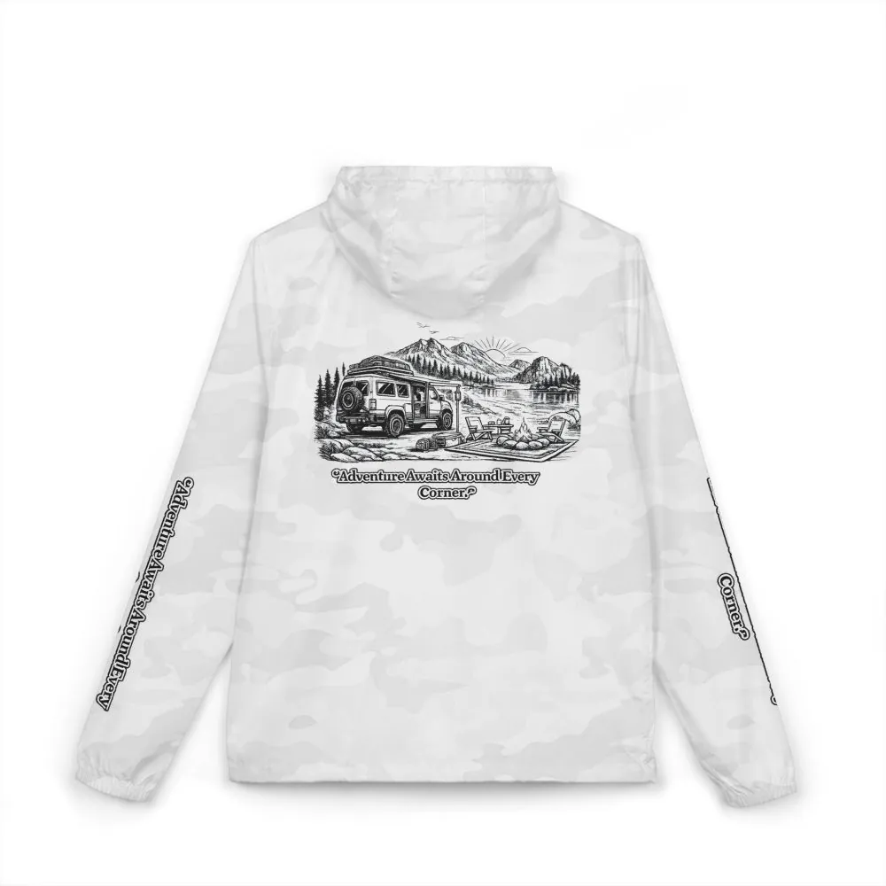 Unisex Full-Zip Windbreaker Jacket — "Adventure Awaits" (Design "Minimal-Line")
