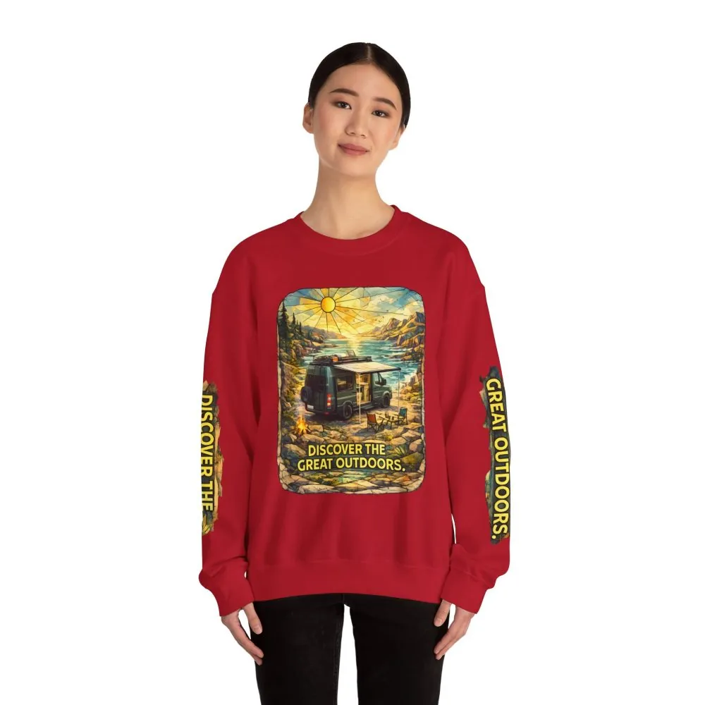 2625425980734377140_2048.jpeg Unisex Heavy Blend™ Crewneck Sweatshirt — "Discover The Great Outdoors" Design Cubic-Line