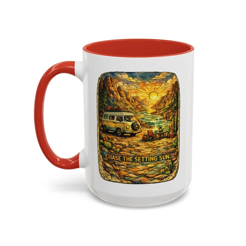 Accent Coffee Mug (11, 15oz) — "Chase The Settings Sun" Design Cubic-Line