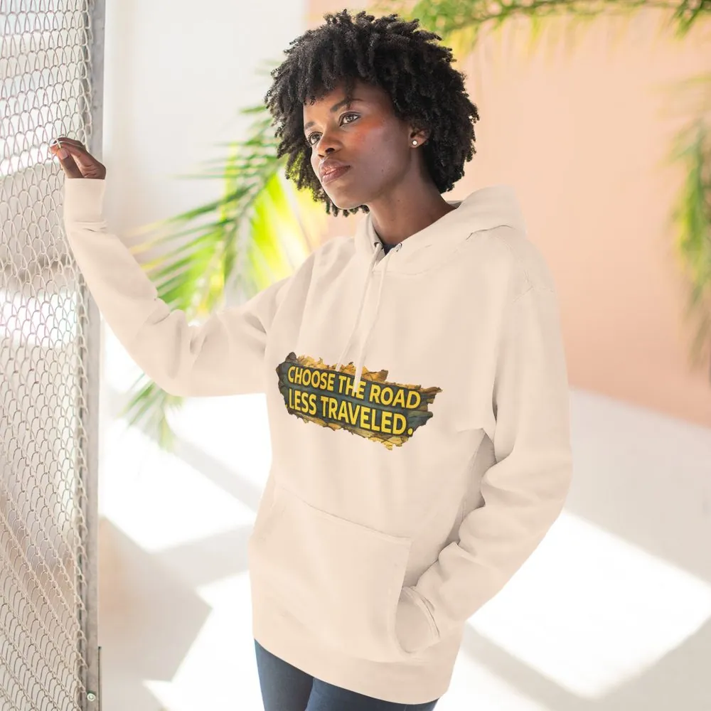 Three-Panel Fleece Hoodie - "Choose The Road Less Traveled" Design Cubic-Line