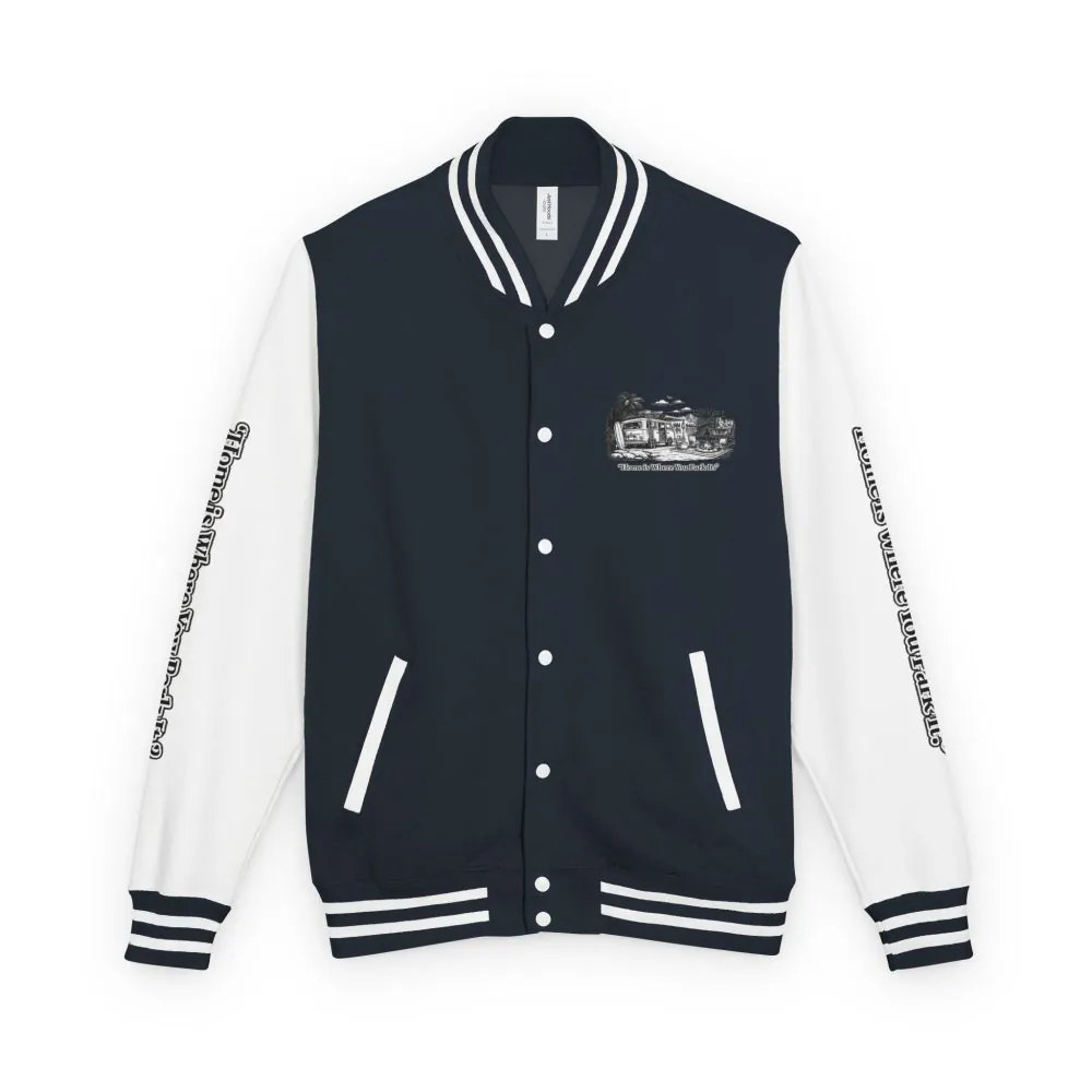 2629944678187424167_2048.jpeg Unisex Heavyweight Letterman Jacket — "Home Is Where You Park It" Travel Varsity Coat