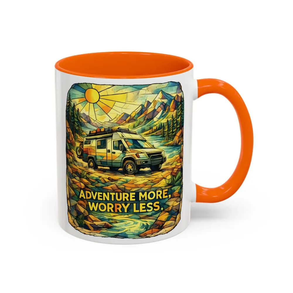 Accent Coffee Mug (11, 15oz) — "Adventure More Worry Less" Design Cubic-Line