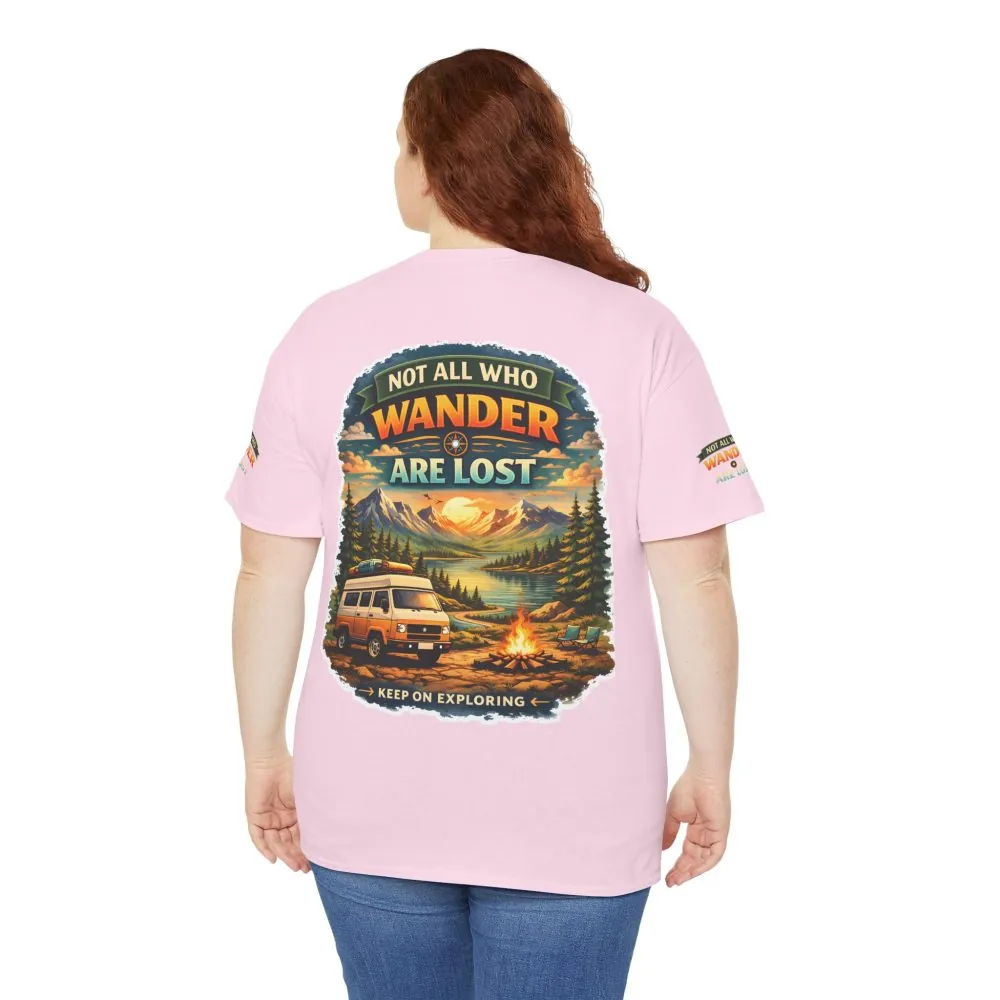 Unisex Heavy Cotton Tee — "Not All Who Wander Are Lost" Design Scenic-Line