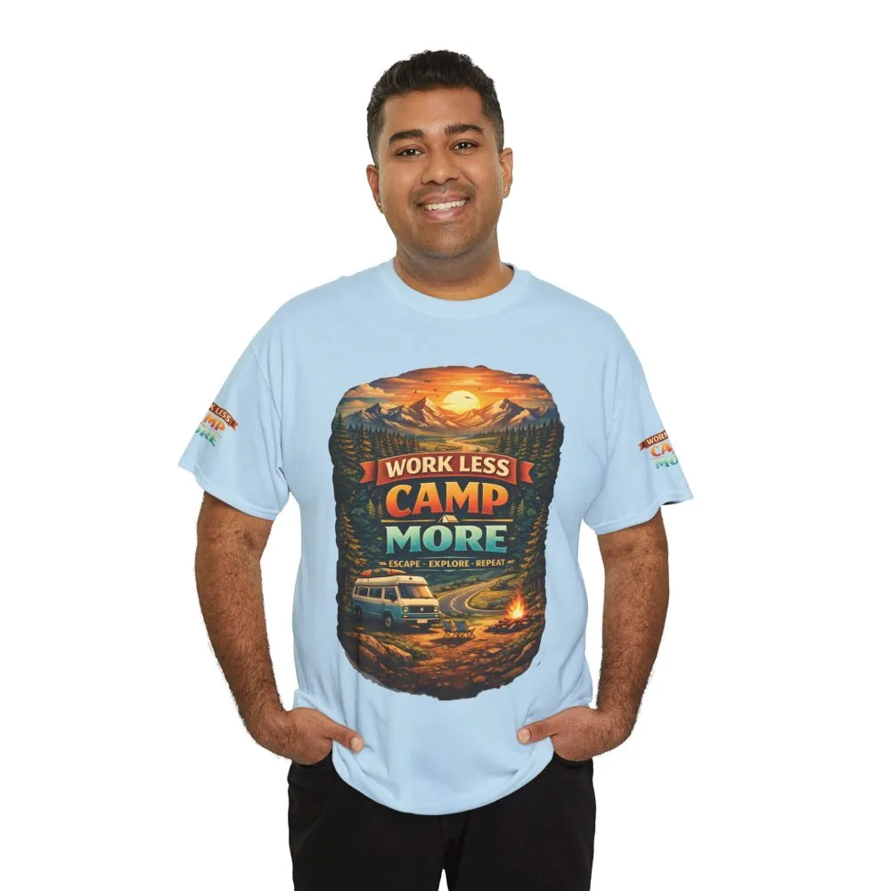 2642675954322805345_2048.jpeg Unisex Heavy Cotton Tee — "Work Less-Camp More" Design Scenic-Line