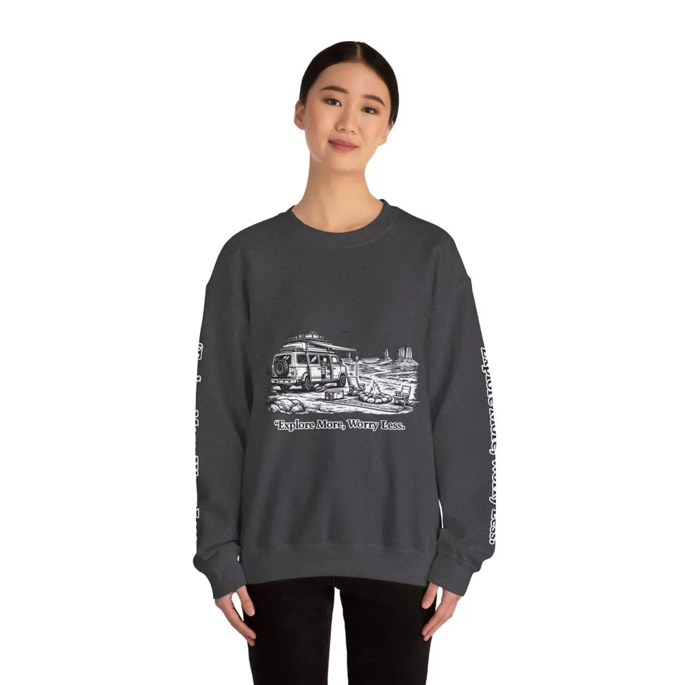 2645751511607083365_2048.jpeg Unisex Heavy Blend™ Crewneck Sweatshirt — "Explore More Worry Less" Design Minimal-Line