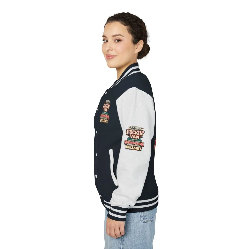 2658744936838702023_2048.jpeg Unisex Heavyweight Letterman Jacket — "I´d Rather Sleep in A Fucking Van" Design F**K-Line