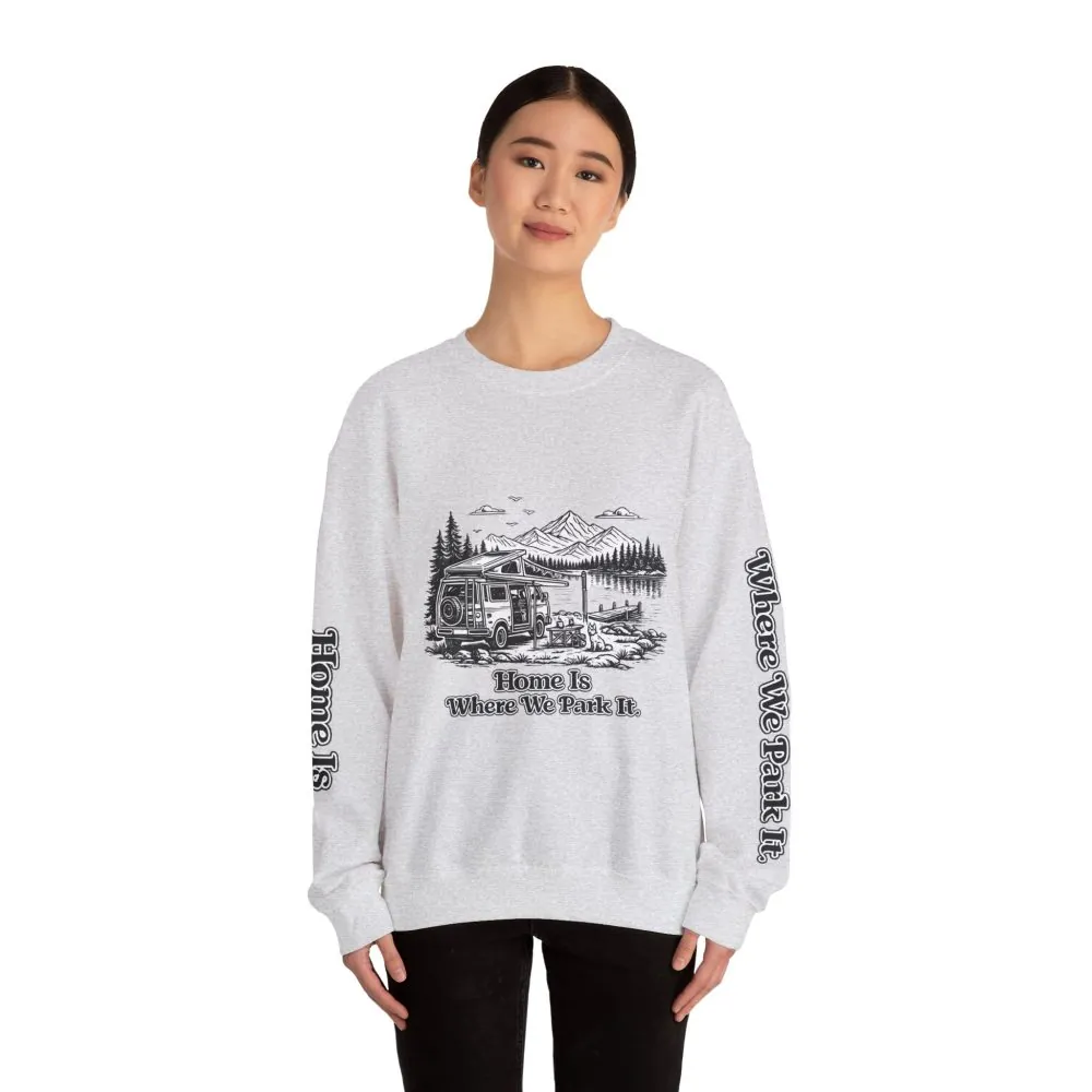 2673843180685092748_2048.jpeg Unisex Heavy Blend™ Crewneck Sweatshirt — "Home Is Where You Park It" Design Minimal-Line