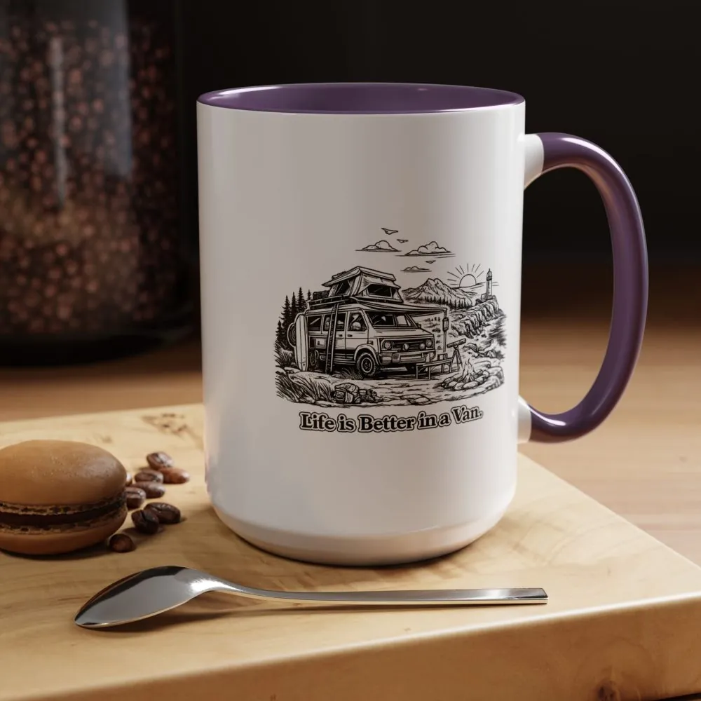 Accent Coffee Mug (11, 15oz) — "Life Is Better In A Van" Design Minimal-Line