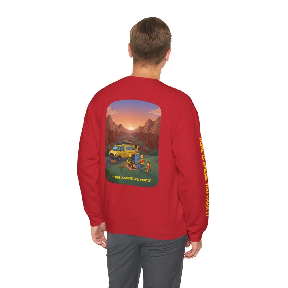 2681124670402216790_2048.jpeg Unisex Heavy Blend™ Crewneck Sweatshirt — "Home Is Where You Park It" Design Sitcom-Line