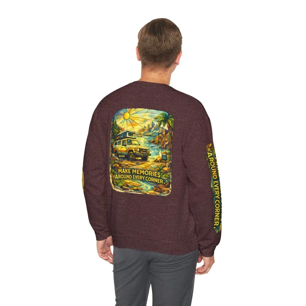 Unisex Heavy Blend™ Crewneck Sweatshirt — "Make Memories Around Every Corner" Design Cubic-Line