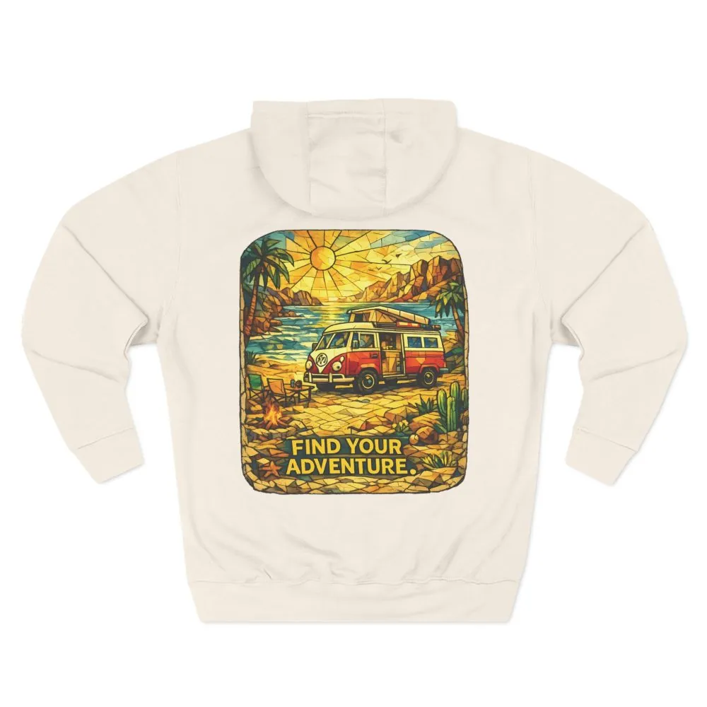 Three-Panel Fleece Hoodie - ""Find Your Adventure"" Design Cubic-Line