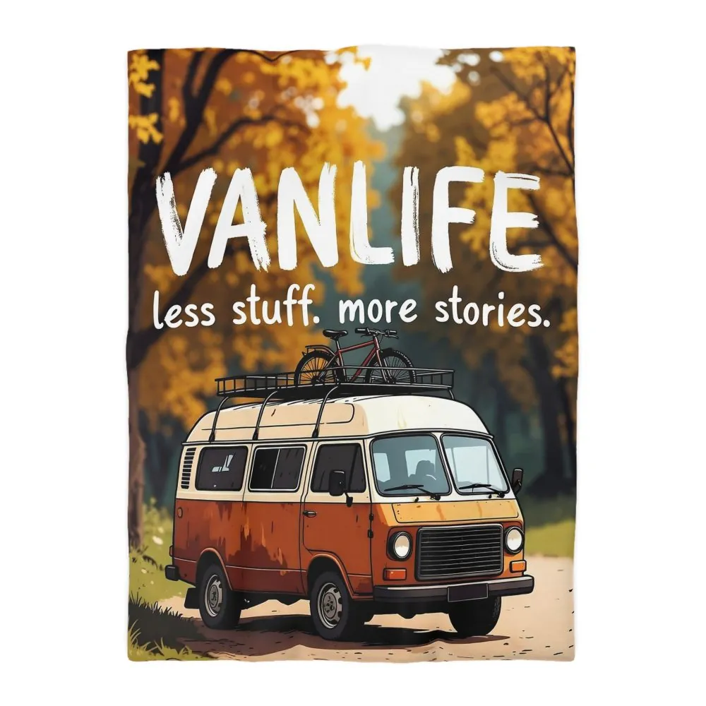 Duvet Cover — "Vanlife Less Stuff, More Stories" Retro Camper Bedding