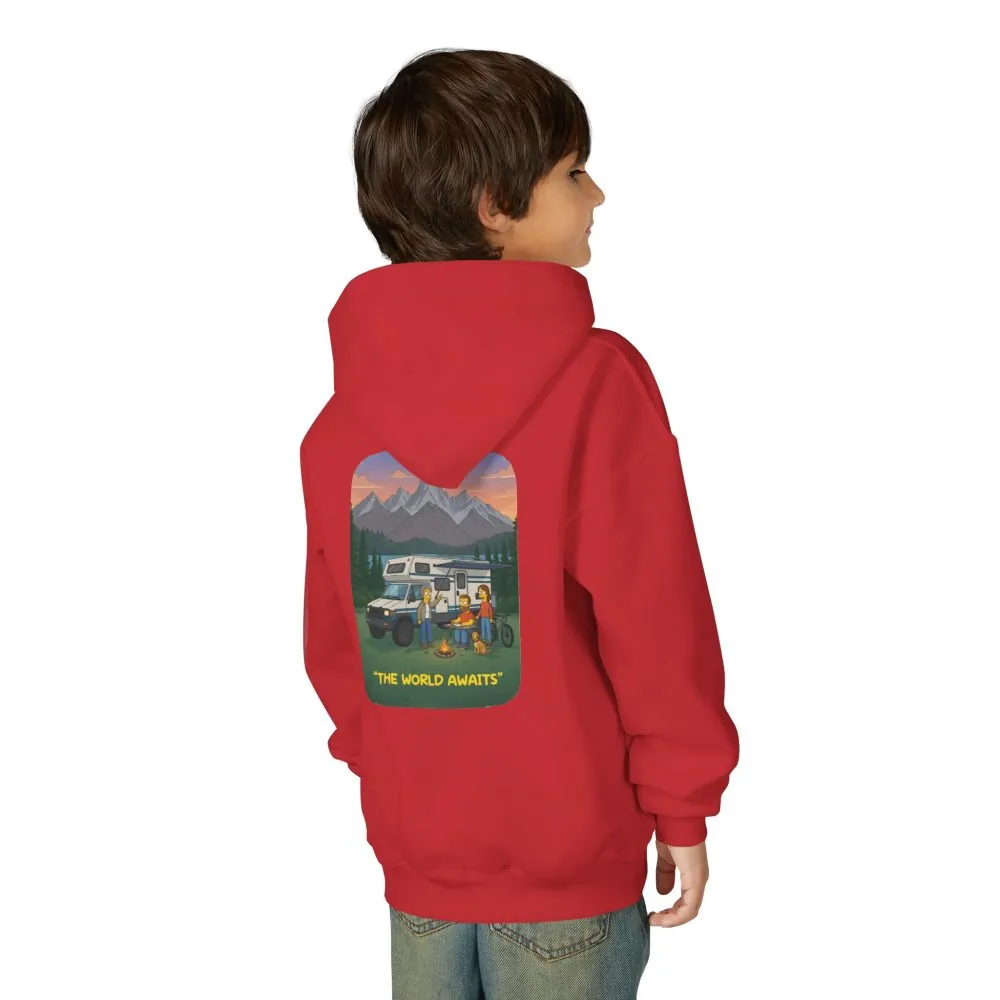 Youth Hoodie(Gildan) – "The World Awaits" (Design Sitcom-Line)