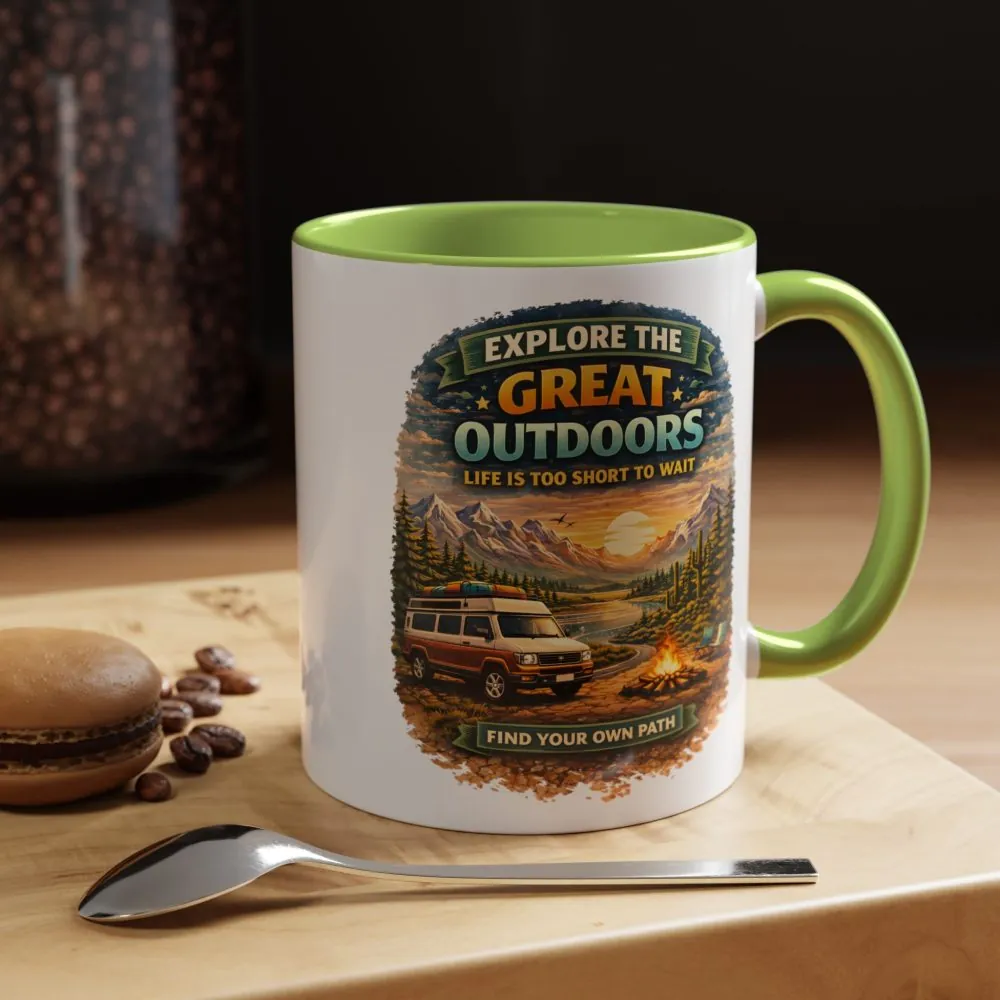 Accent Coffee Mug (11, 15oz) — "Explore The Great Outdoors" Design Scenic-Line