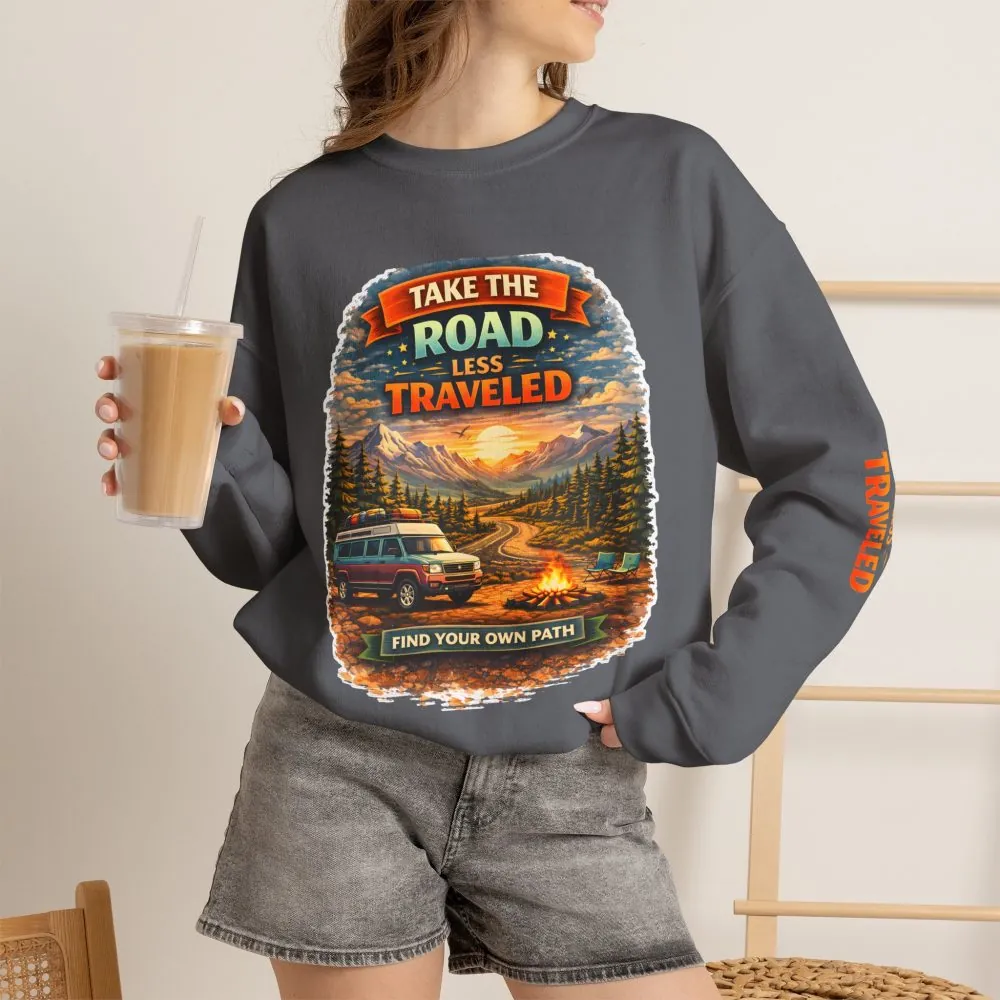 Unisex Heavy Blend™ Crewneck Sweatshirt — "Take The Road Less Traveled" Design Scenic-Line