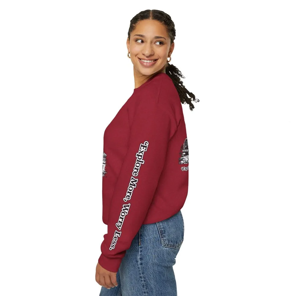 2730985301765555205_2048.jpeg Unisex Heavy Blend™ Crewneck Sweatshirt — "Explore More Worry Less" Design Minimal-Line