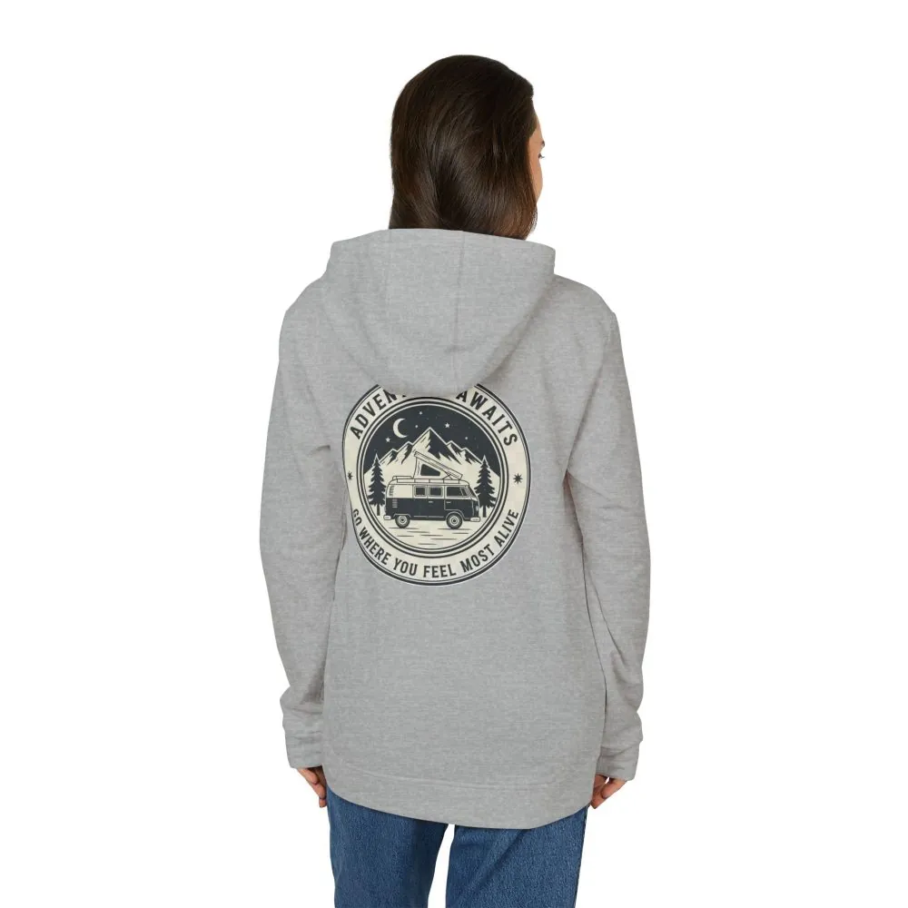 Hoodie(Adidas) — 'Adventure Awaits-Go Where You Feel Most Alive' Outdoor Travel Pullover (Only Back Printed)