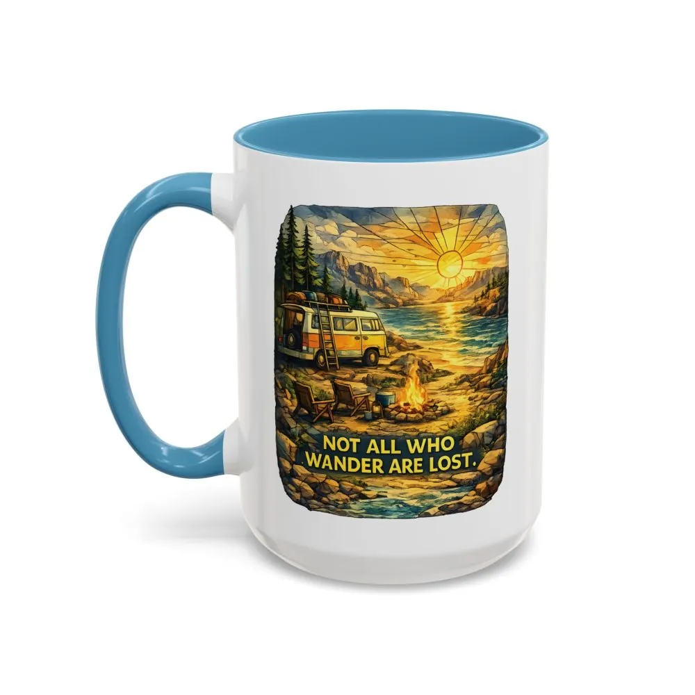 Accent Coffee Mug (11, 15oz) — "Not All Who Wander Are Lost" Design Cubic-Line