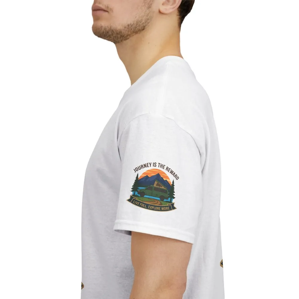 2736170199792218538_2048.jpeg Unisex Heavy Cotton Tee — "Journey Is The Reward Tee" Adventure Camper Van Graphic T-Shirt