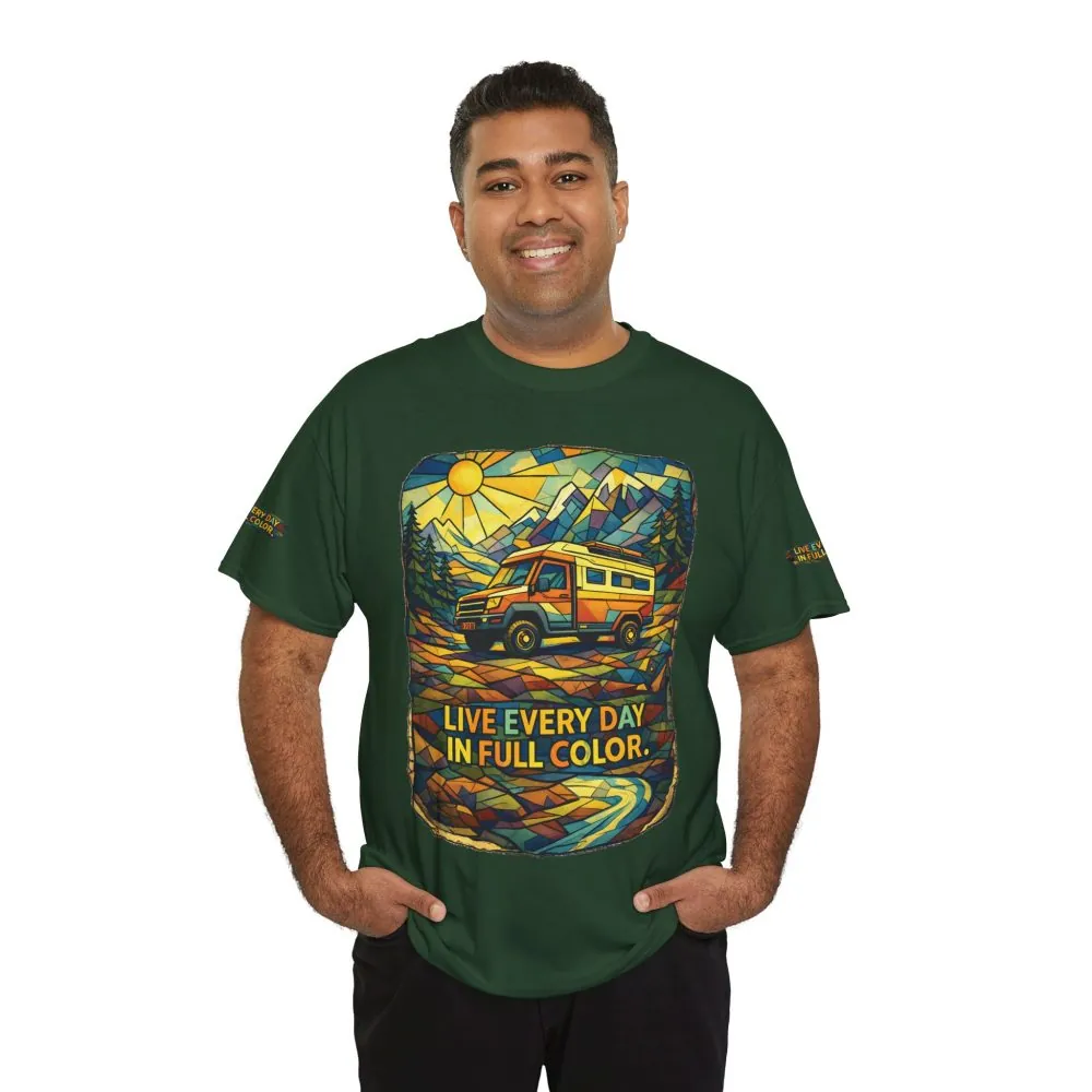 2741571422057480694_2048.jpeg Unisex Heavy Cotton Tee — "Live Life Every Day In Full Color" Design Cubic-Line