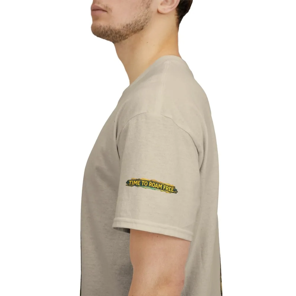 Unisex Heavy Cotton Tee — "Time To Roam Free" Design Cubic-Line
