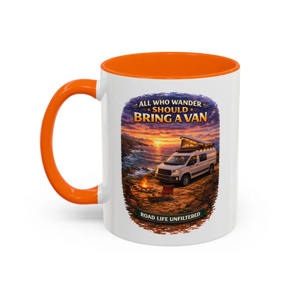 Accent Coffee Mug (11, 15oz) — "All Who wander Should Bring A Van" Design Scenic-Line