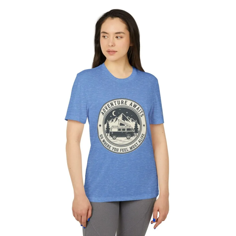 T-Shirt(Adidas) - 'Adventure Awaits-Go Where You Feel Most Alive' (Only Front printed)