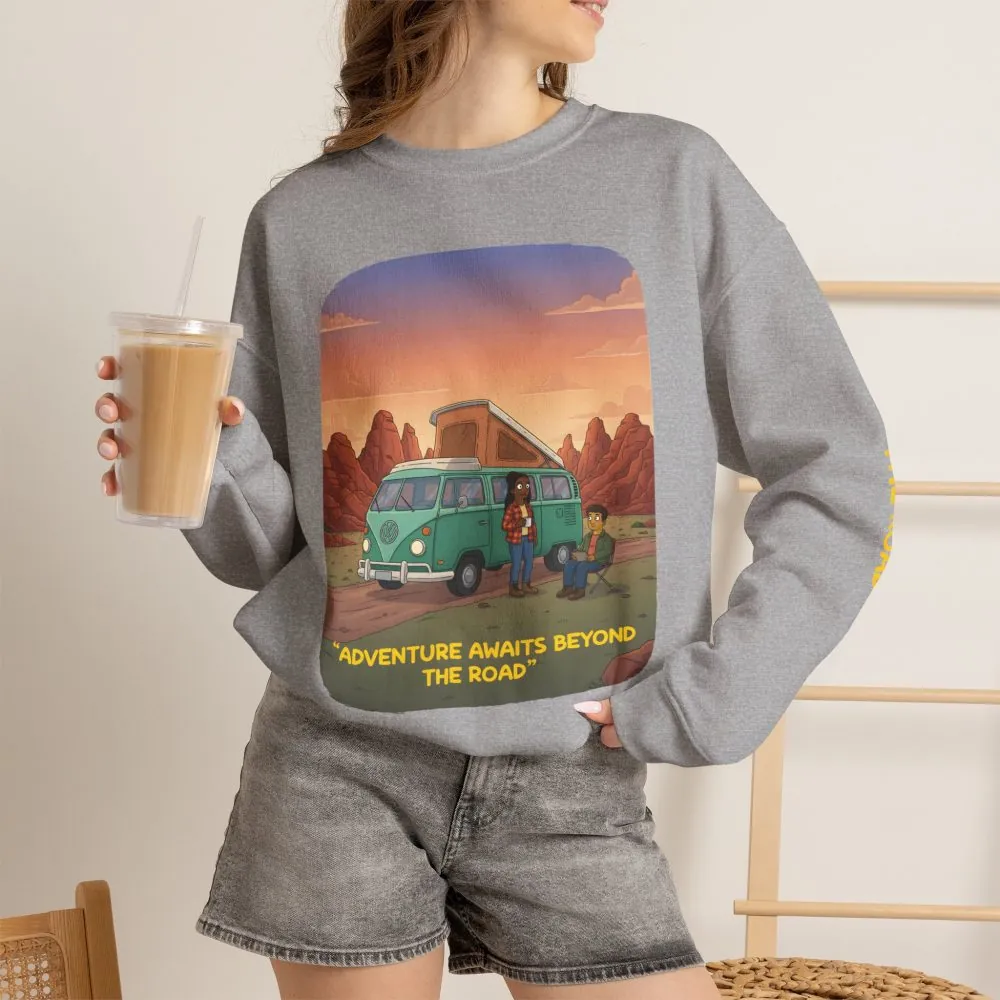 2780920501183088366_2048.jpeg Unisex Heavy Blend™ Crewneck Sweatshirt — "Adventure Awaits Beyond The Road" Design Sitcom-Line