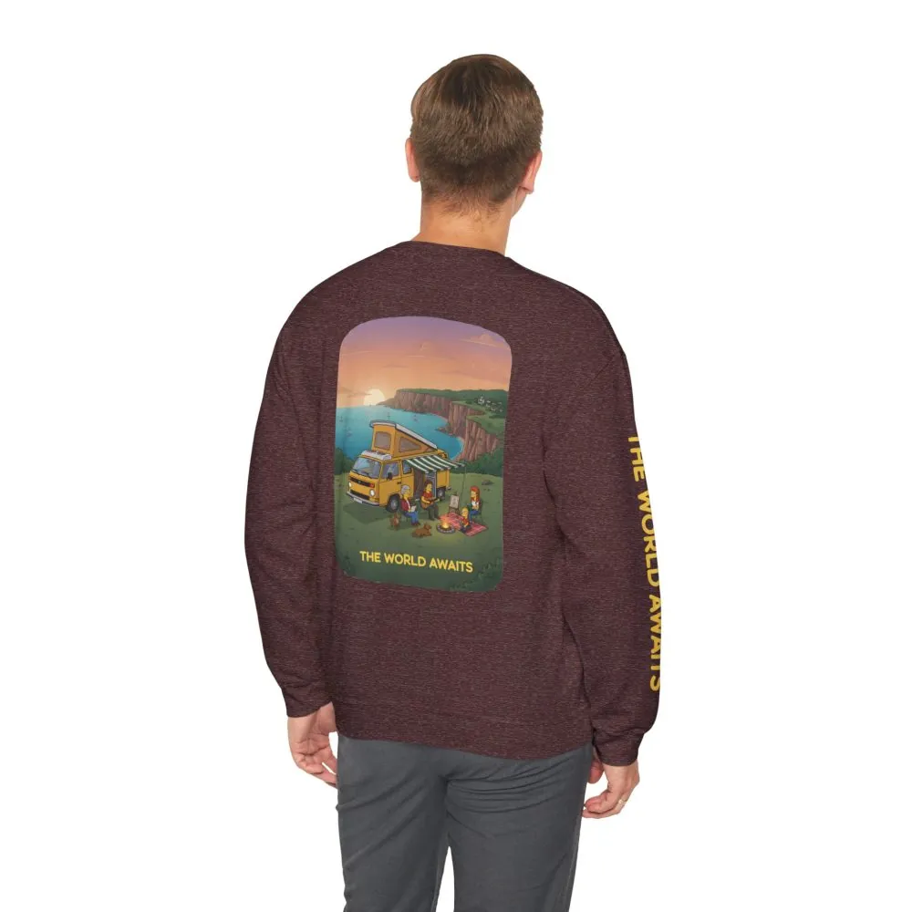 2785108301698149692_2048.jpeg Unisex Heavy Blend™ Crewneck Sweatshirt — "The World Awaits" Design Sitcom-Line