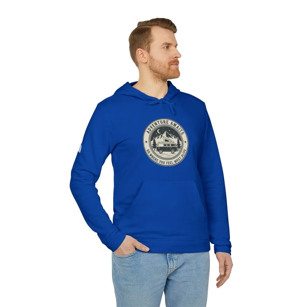Hoodie(Adidas) — 'Adventure Awaits-Go Where You Feel Most Alive' Outdoor Travel Pullover (Front + Back Printed)