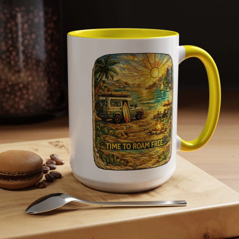 Accent Coffee Mug (11, 15oz) — "Time To Roam Free" Design Cubic-Line
