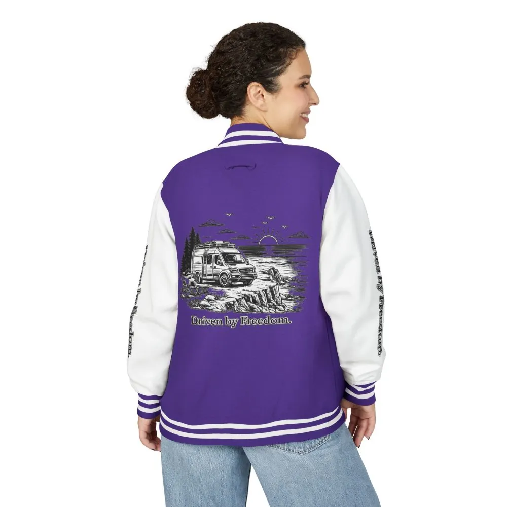 2833089289428261056_2048.jpeg Unisex Heavyweight Letterman Jacket — "Driven By freedom" Travel Varsity Coat