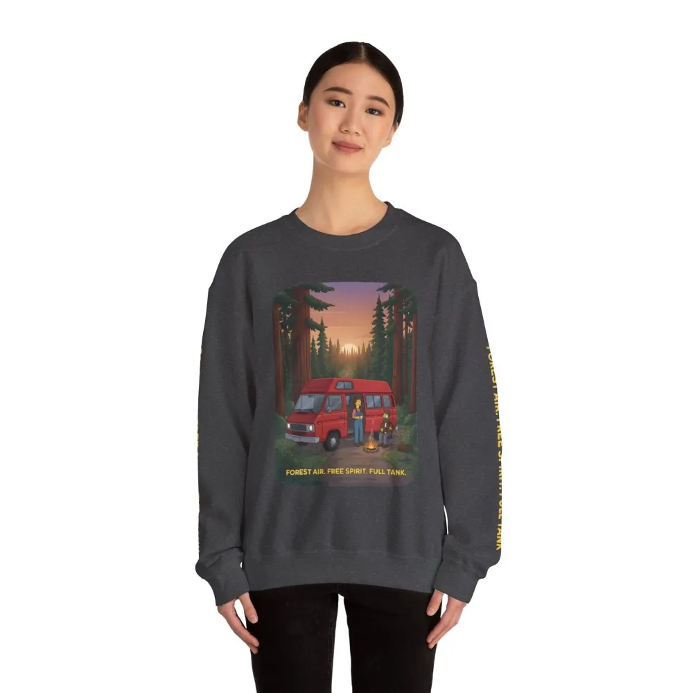 Unisex Heavy Blend™ Crewneck Sweatshirt — "Forest Air Free Spirit Full Tank" Design Sitcom-Line
