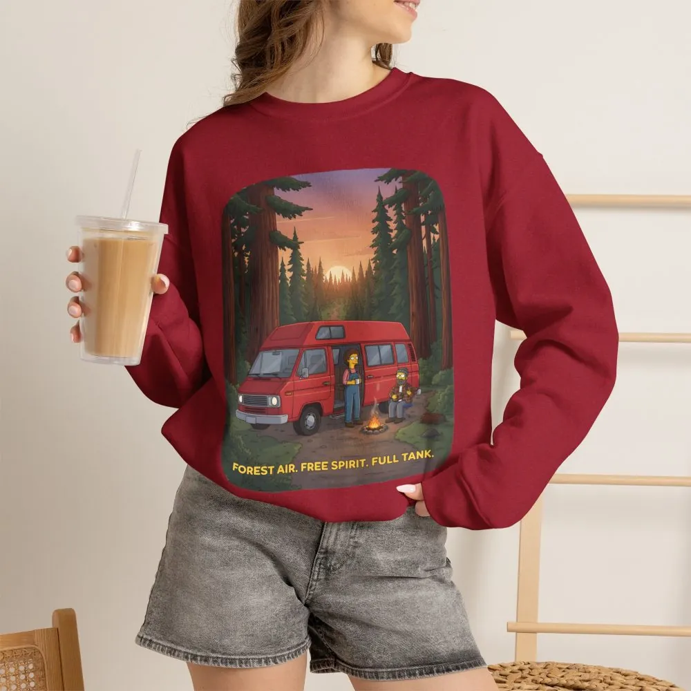 Unisex Heavy Blend™ Crewneck Sweatshirt — "Forest Air Free Spirit Full Tank" Design Sitcom-Line