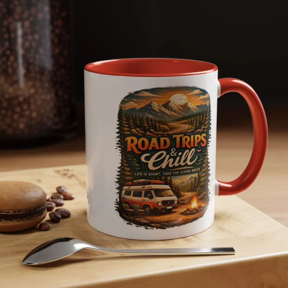 Accent Coffee Mug (11, 15oz) — "Road Trips & Chill" Design Scenic-Line