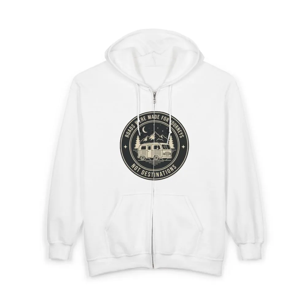 2854146942874401051_2048.jpeg Zip Hoodie — "ROAD WHERE MADE FOR JOURNEYS-NOT DESTINATIONS"(Front + Back Printed) Camper Van Adventure Zip-Up